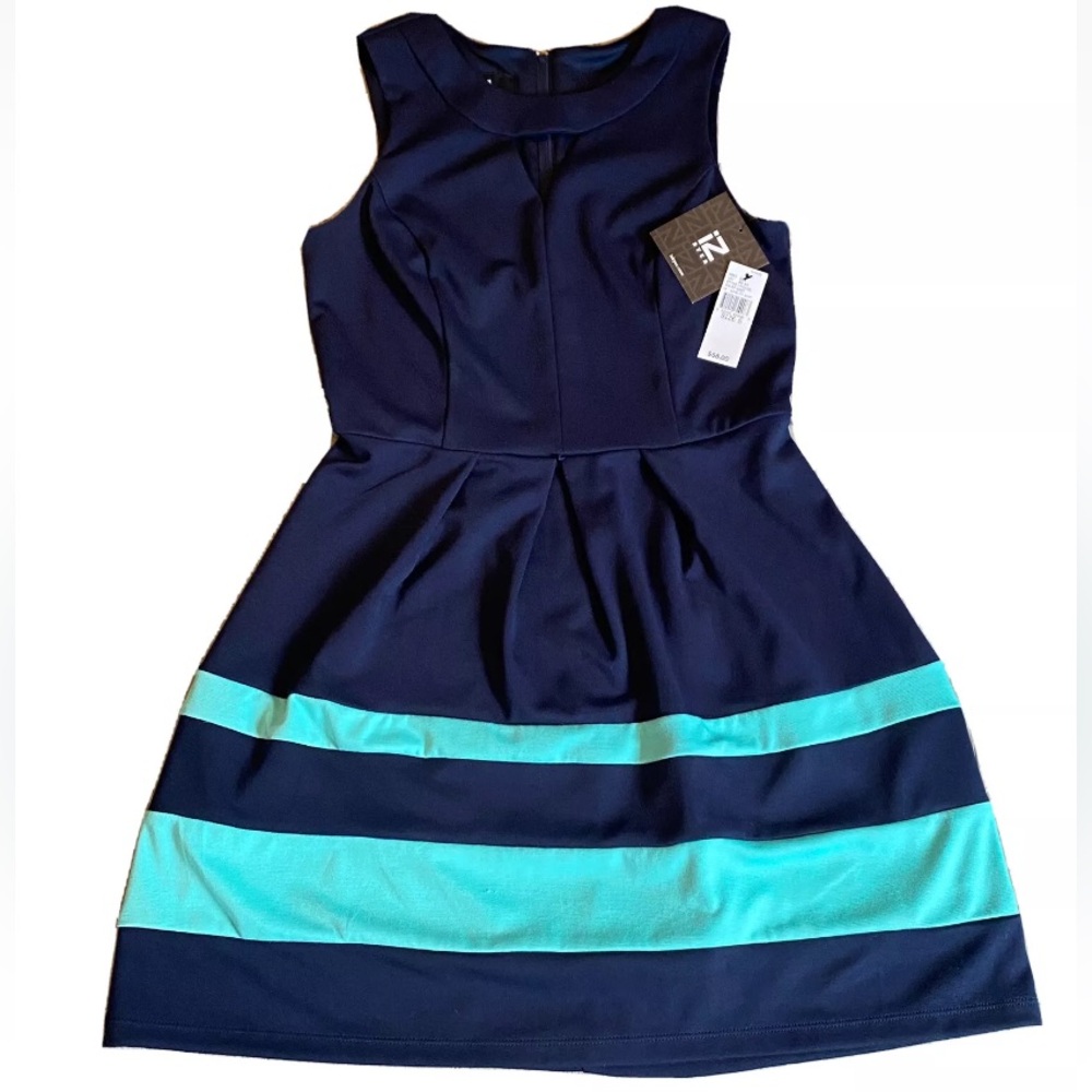 New iZ Byer Dress Juniors Size 5 Navy & Mint Sleeveless Sundress Belt loops, NWT